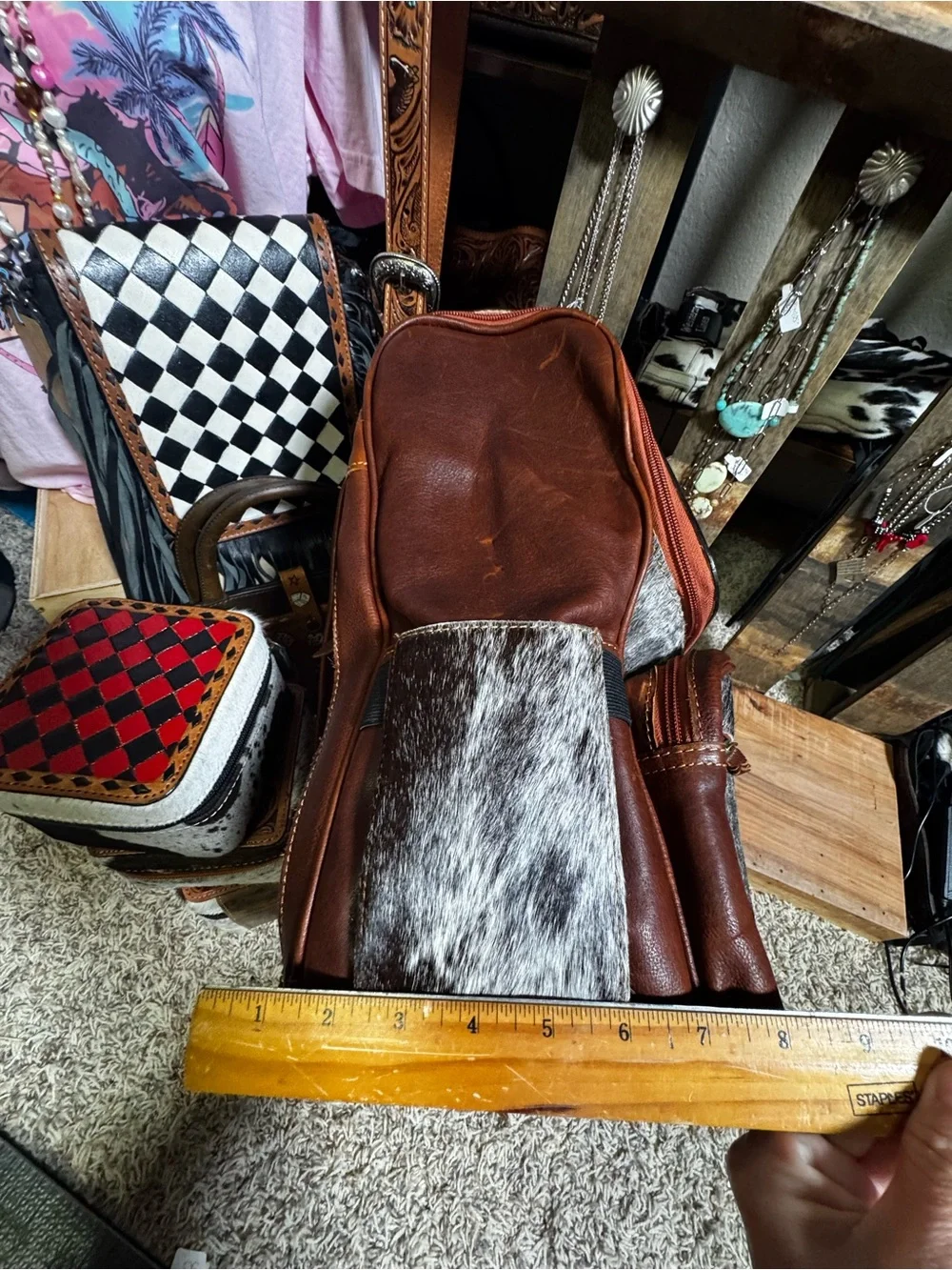 Genuine Handtooled Leather Cowhide New backpack Duck cards Western bag